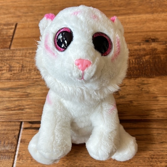 Ty Beanie Boos Large Tabor The Tiger White & Pink Plush Stuffed Animal - Picture 1 of 10
